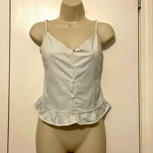 Guess light blue tank with accent buttons, adjustable straps and stretch back